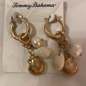 Tommy Bahama shell and pearl charm earrings, new with box